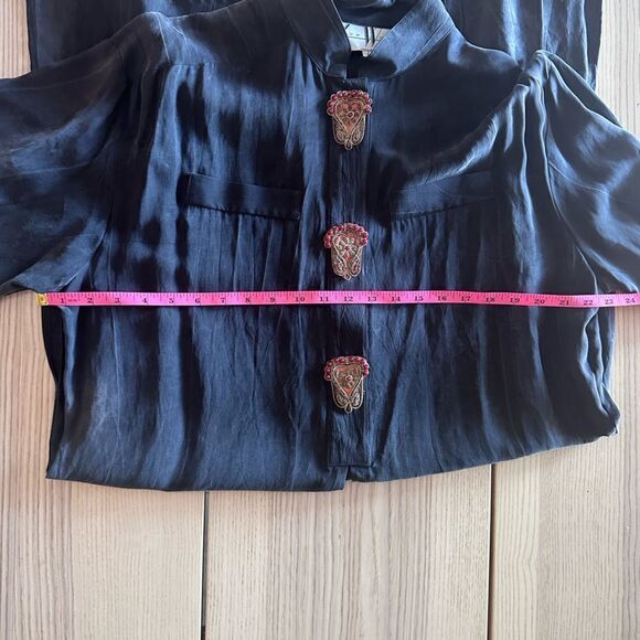 Sue Wong Vintage bohemian Tunic in charcoal grey with beaded buttons - Size L - Picture 7 of 8